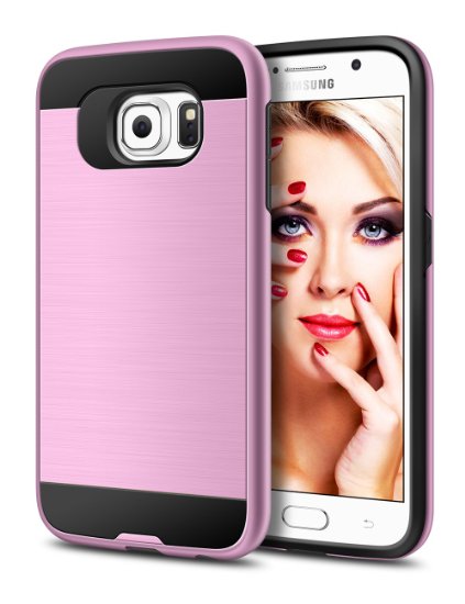 S6 Case, LoHi(TM) Shockproof Hybrid Scratch Resistant 2 in 1 Plastic Hard PC Shell with TPU Silicone for Case Double Protection Dual Layer Case Cover for Samsung Galaxy S6 (Non-Edge)(Pink)