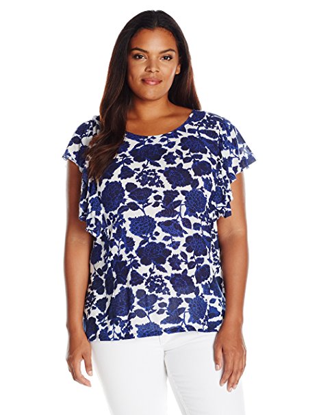 Lucky Brand Women's Plus Size Floral Flutter Top