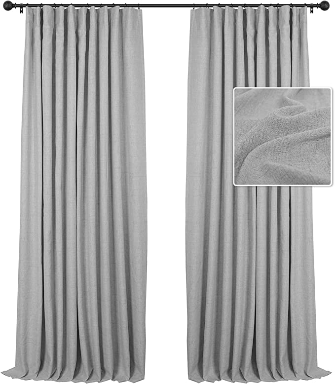 INOVADAY 100% Blackout Curtains 84 Inch Length 2 Panels Set Linen Blackout Curtains Textured Thermal Insulated Black Out Curtain Drapes for Bedroom Living Room - Grey, W50 x L84