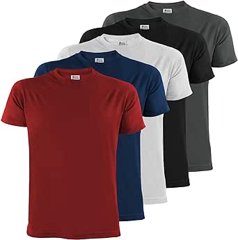 ALPIDEX T-Shirts Hommes Noir Unis à Col Rond Lot de 5, Taille S M L XL XXL 3XL 4XL 5XL