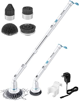 VacLife&nbsp;Cordless Electric Spin Scrubber - Shower Scrubber&nbsp;for Cleaning, Tub Scrubber Coming&nbsp;with 4 Replaceable Brush Heads, Adjustable&nbsp;Electric Cleaning Brush&nbsp;with Long Handle, White (VL703)