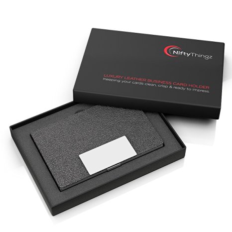Niftythingz Leather/Stainless Steel Business Card Case, Black