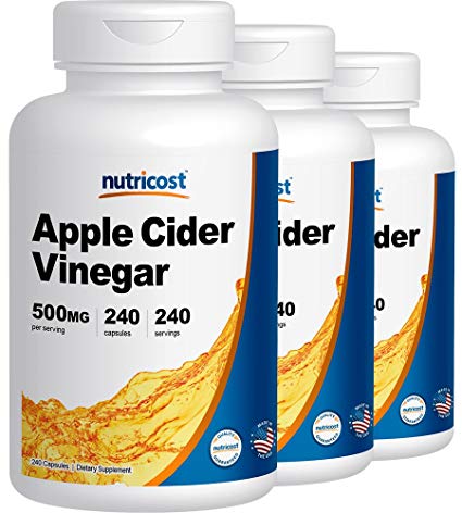 Nutricost Apple Cider Vinegar 500mg, 240 Veggie Capsules (3 Bottles)