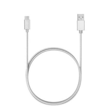 ABTOR USB Type C Data Sync Cable, Type C 3.1 to USB 2.0 Male Braided Nylon Charger Cord with Reversible Connector for New MacBook 12inch, ChromeBook Pixel and More Type-C Devices (3.3ft/1m) (Silver)