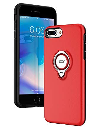 iPhone 8 Plus case, iPhone 7 plus case with Ring Kickstand by ICONFLANG, 360 Degree Rotating Ring Grip Case, Dual Layer Shockproof Impact Protection, Compatible with Magnetic Car Mount-Red