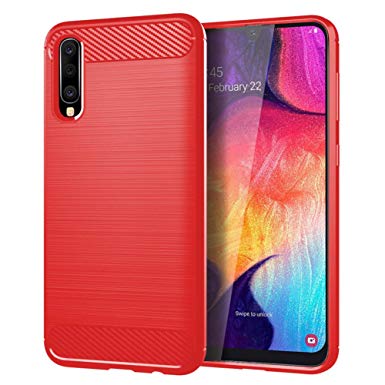 Samsung Galaxy A50 Case,MAIKEZI Soft TPU Brushed Anti-Fingerprint Full-Body Protective Phone Case Cover for Samsung Galaxy A50 2019 6.4" (New Red Brushed TPU)