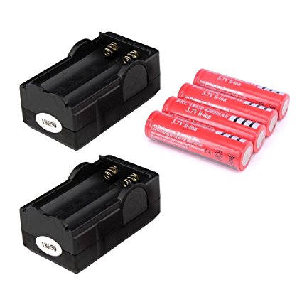 MENGCORE® New 4 pcs/set 18650 battery 3.7V 4200mAh rechargeable liion battery with 2 Dual 18650 Travel Battery Charger US Plug Wall Home Charger 110-240V for Led flashlight Torch