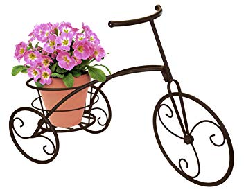 Sorbus Tricycle Plant Stand - Flower Pot Cart Holder - Ideal for Home, Garden, Patio - Great Gift for Plant Lovers, Housewarming, Mother’s Day - Parisian Style (Single Pot, Bronze)