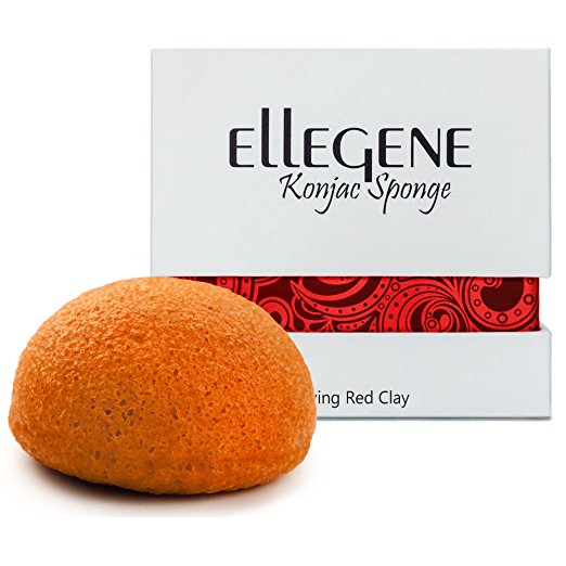 Ellegene Konjac Sponge   Living Red Clay - Facial Exfoliator   Cleanser - Dry Sensitive Skin