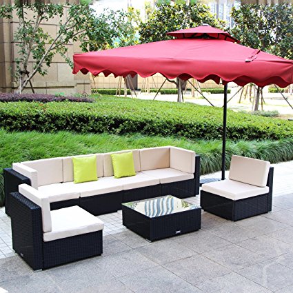 Umax 7 Piece 7-12 Pieces Patio PE Rattan Wicker Sofa Sectional Furniture Set (7 Pieces, Black)