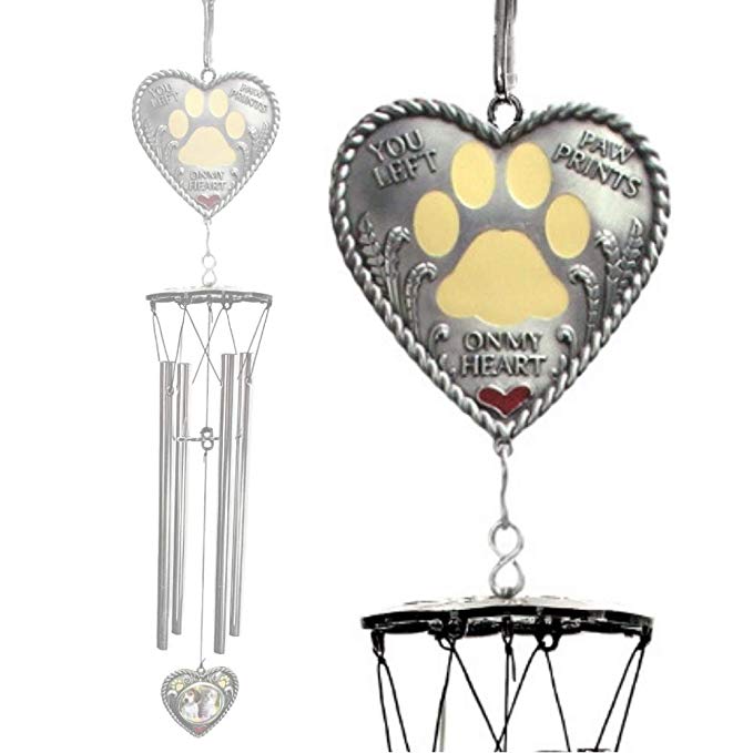 BANBERRY DESIGNS Loss of Pet Gifts - Memorial Wind Chimes with Paw Prints On My Heart Bereavement Saying - Garden Remembrance for Animals