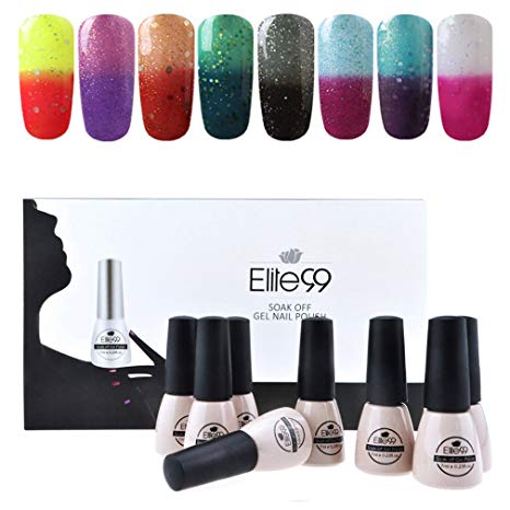 Elite99 Temperature Color Changing Gel Nail Polish Kit 8 Colors, Soak Off UV LED Nail Polish Set Nail Art C041