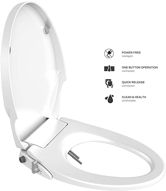 Non electric Bidet Seat Toilet Seat with Self Cleaning Dual Nozzles Separated Rear & Feminine Cleaning Natural Water Spray, Soft Closed Toilet Seat, Easy DIY Installation…