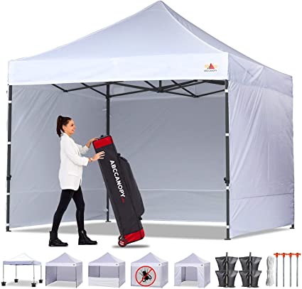 ABCCANOPY Canopy Tent 10 x 10 Pop Up Canopies Commercial Tents Market stall with 6 Removable Sidewalls and Roller Bag Bonus 4 Weight Bags and 10ft Screen Netting and Half Wall(White)