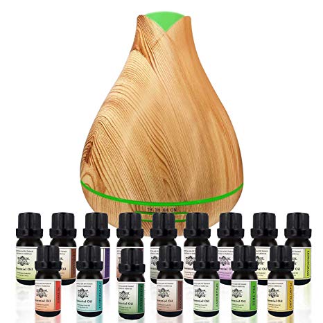 Enava Essential Oil Diffuser Aromatherapy Humidifier Gift Set - Extreme Cool Mist Output -350ml Top 16 Oils-Eucalyptus Lavender - Waterless Auto Shut-Off 7 color LED – Therapeutic Grade Aroma Oils