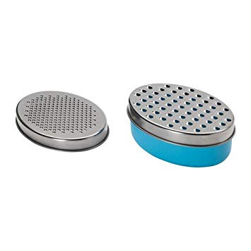 2 X Cheese / Vegetable Grater Stainless Steel with 1 X Food Saver Container & Lid, Blue