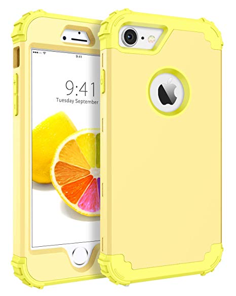 BENTOBEN iPhone 8 Case, iPhone 7 Case, Heavy Duty Shockproof 3 in 1 Slim Hybrid Hard PC Soft Silicone Rubber Bumper Rugged Protective Phone Case Cover for iPhone 8 /iPhone 7 (4.7") Yellow/Lemon