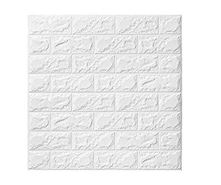 3D Brick Wallpaper, Removable Peal and Stick PE Foam Wall Sticker for Living Room Home Office (5 Pieces Brick White)