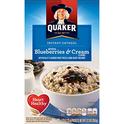 Quaker Instant Oatmeal Breakfast Cereal, Blueberries and Cream, Ten 1.23 Ounce Packets, Net Wt. 12.3 Ounce