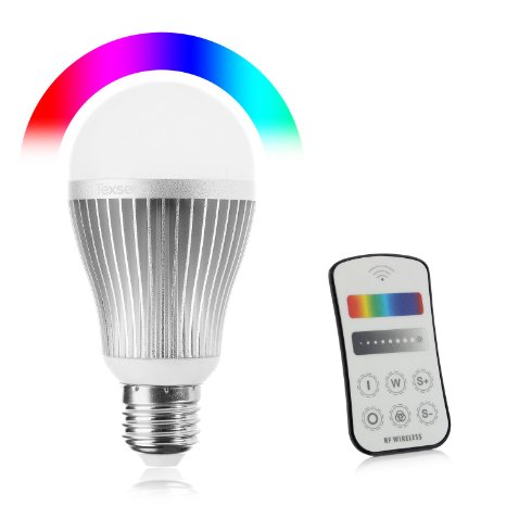 Texsens RGBW 9W 800 Lumen LED Light Bulb Dimmable With 24GHz Wireless Remote Control Adjustable Colors and Adjustable Brightness RGB Color Changing