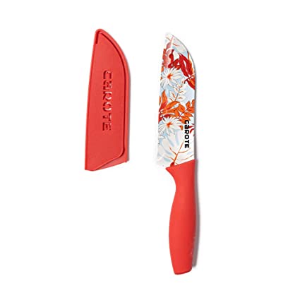 Carote Stainless Steel Chef's Knife Kitchen Knife Color Printing Santoku Knife & Non-Slip Handle, Red, 5inch