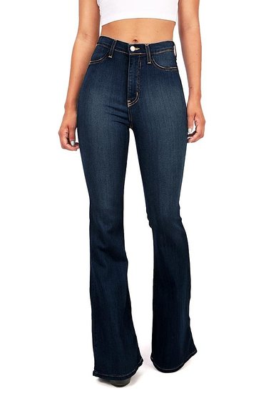 Vibrant Women's Juniors Bell Bottom High Waist Fitted Denim Jeans