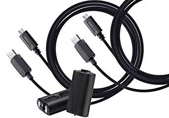 AmazonBasics Play and Charge Kit with Braided Cable for Xbox One, Xbox One S, and Xbox One X (2 Pack), Black