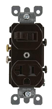 Leviton 5335 20 Amp, 120 Volt, Duplex Style Combination Single Pole Switch/Receptacle, Grounding, Brown