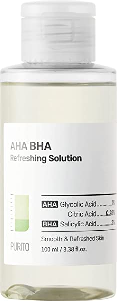 PURITO AHA BHA Refreshing Solution 100ml / 3.38 fl. oz, Toner for Face, Vegan Ingredients, Cruelty-Free, Facial Toner, Strengthening, Korean Skin Care