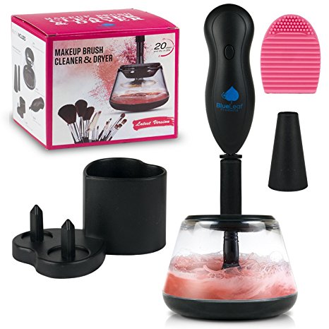 Makeup Brush Automatic Electric Cleaner Spinning and Dryer Machine, Completely Quick Clean in Seconds and Dry in 360 Degree Rotation Spinner with 2 Rubber Holder Collars, Professional Tool Kit for Cleaning All size Cosmetic Make-up Brushes - Includes Bonus FREE Silicone Scrubber Cleaner Egg - [2018 UPDATED DESIGN]