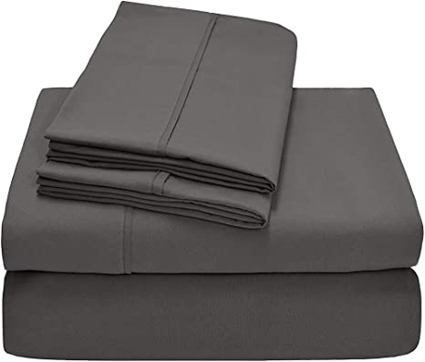 Brandpaa 100% Cotton Sheets - 400 Thread Count Bed Sheets - Twin Size Long Staple Cotton 4 Piece Premium Sheet Set Deep Pocket fit Up to 15-Inch Dark Grey