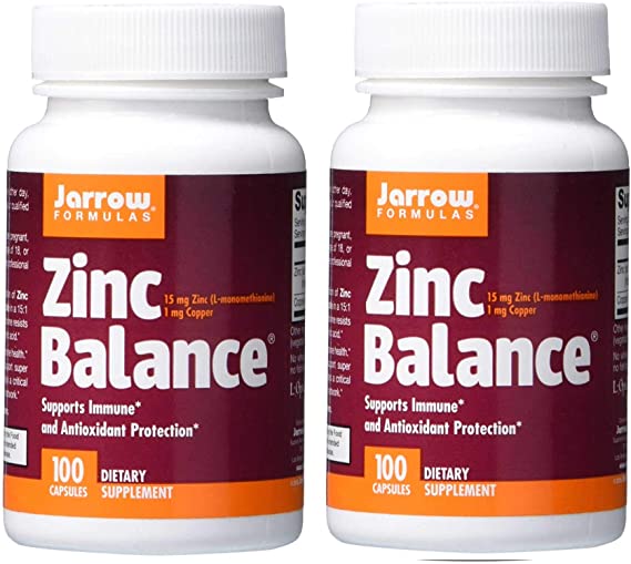 Jarrow Formulas Zinc Balance 15 Milligrams Zinc (L-Methionine) 1 Milligram Copper Supports Immune and Antioxicant Protection - Dietary Supplement - 100 Capsules (Pack of 2)