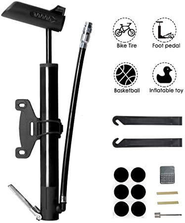 WOTOW Mini Bike Pump, Bicycle Frame Tire Pump, Portable Bicycle Floor Pump with Presta Schrader Valves 120PSI Air Hand Inflate Pump Lightweight for Road Mountain MTB BMX Bicycles and Sports Balls ( Black)