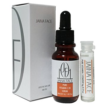 JainaFace Vitamin C 20% Serum L Ascorbic Acid Pure Hyaluronic Acid 70% For Face Skin Care 1oz / 30ml