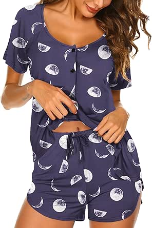 Ekouaer Women's Pajama Short Sleeve Sleepwear Soft Pj Set Cotton Top and Shorts Pajamas Set