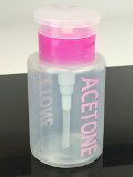 Beauticom Push Down ACETONE Dispenser- Clear Bottle- Labeled - 6 Oz Bottle PINK