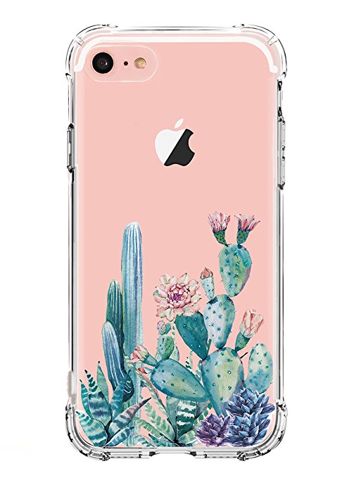 iPhone 5 case, iPhone 5s Se Case with flowers, LUOLNH Slim Shockproof Clear Floral Pattern Soft Flexible TPU Back Cover -Cactus