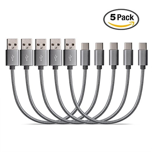 Short USB C Cables [5 Pack 8 inches] Aroek Nylon Braided USB Type C Charging Cable for Nintendo Switch, Macbook 12 Inch, Galaxy S8/ S8 Plus/ LG G5/G6, Google Pixel and More, Grey