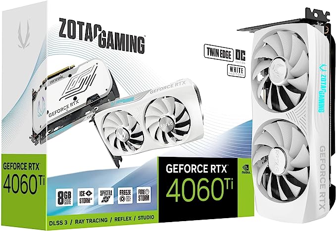 ZOTAC Gaming GeForce RTX 4060 Ti 8GB Twin Edge OC White Edition DLSS 3 8GB GDDR6 128-bit 18 Gbps PCIE 4.0 Compact Graphics Card, IceStorm 2.0 Advanced Cooling, Spectra RGB Lighting, ZT-D40610Q-10M