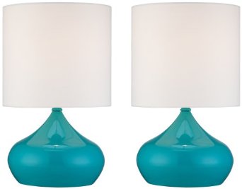 Set of 2 Steel Droplet Teal Blue Small Accent Lamps