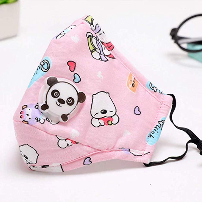 Winter Children Kids Dustproof Washable Cotton N95 Mouth Mask Cartoon Car Strawberry Printed Adjustable Respirator With Breath (Pink)