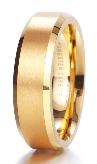 King Will 6mm Matte Finish Tungsten Carbide Ring 24K Gold Plated Comfort Fit Wedding Band