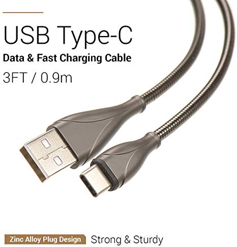 JYFT USB C Cable with Multi Charging, 6FT USB-A to USB Type-C Cable, Metal Braided Fast Charging/Data Transfer Cable for MacBook Pro and Type C Devices（Type-C，6FT）