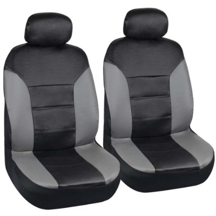 Motor Trend Two Tone PU Leather Car Seat Covers - Black Classic Accent Gray Sides - Premium Leatherette - Front Pair