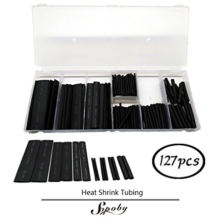 Sopoby 127Pcs Black Heat Shrink Tube Assortment Wire Wrap Electrical Cable Tubing Sleeving