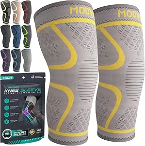 Modvel Compression Knee Brace for Women & Men - 2 Pack Knee Brace for Women Running Knee Pain, Knee Support Compression Sleeve, Workout Sports Knee Braces for Meniscus Tear ACL & Arthritis Pain Relief