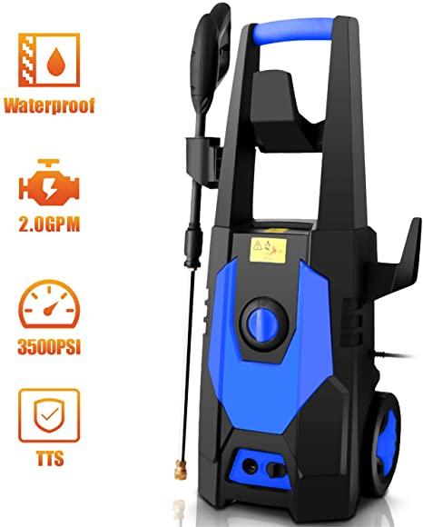 mrliance 3500PSI Pressure Washer, Car Electric Pressure Washer High Power Washer Cleaner Machine with Hose Reel, Brush,1800W, 2.0GPM, 4 Nozzles for Patio Garden Fences Vehicle (Blue)