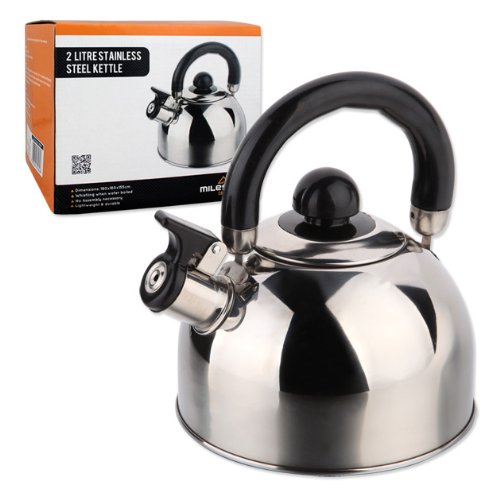 Milestone Camping Stainless Steel Kettle - Silver, 2 Litres