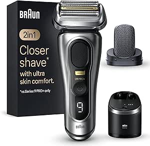 Braun Series 9 PRO  9597cc, Rasoir Électrique Pour Homme, Système 2-En-1 Avec Tête De Massage ProComfort Pour Pré-Rasage, Station SmartCare, Étanche, 60 Min D'autonomie, Fabriqué En Allemagne, Argent