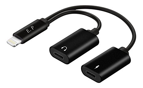 EasternPin B072KDNZSZ 2-in-1 Lightning Adapter for iPhone 7, Dual Lightning Headphone Audio and Charge Adapter for iPhone 7/7 Plus - Black